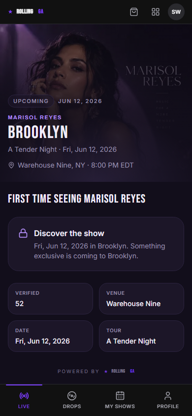 Marisol Reyes show page in Rolling GA — discover the Brooklyn show before doors